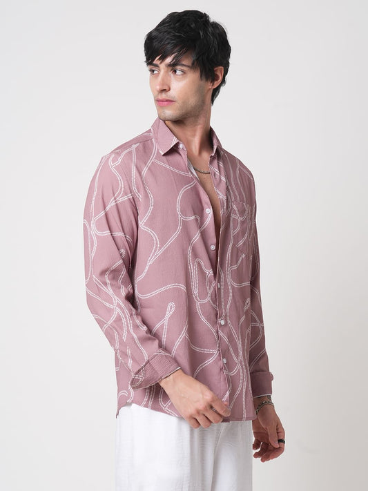 Dark Peach Printed Creased Shirt