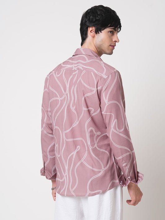 Dark Peach Printed Creased Shirt