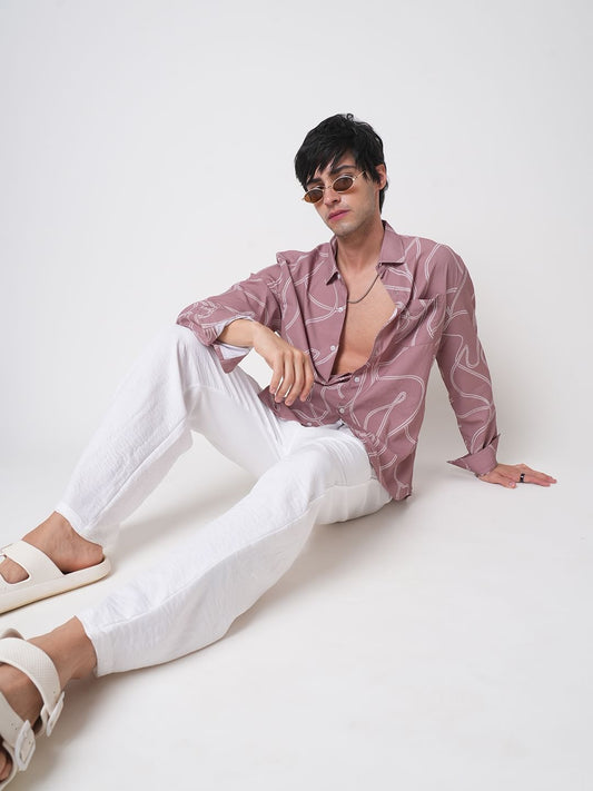 Dark Peach Printed Creased Shirt