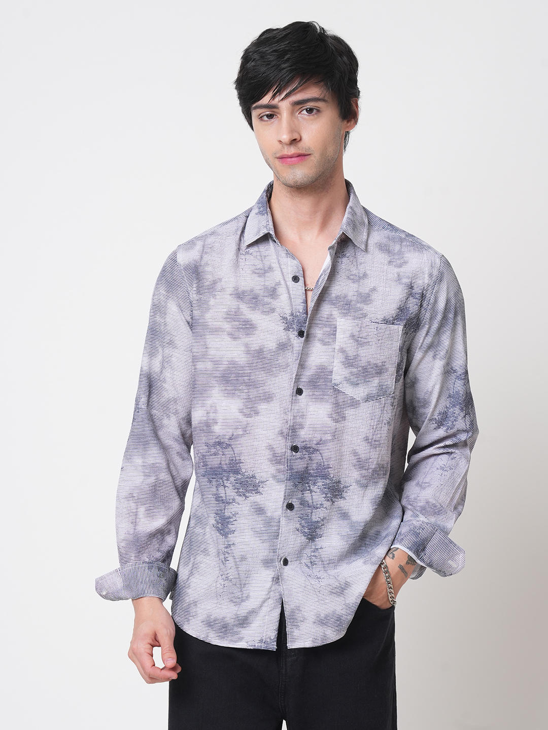 Multicolour Tie & Dye Printed Creased Shirt