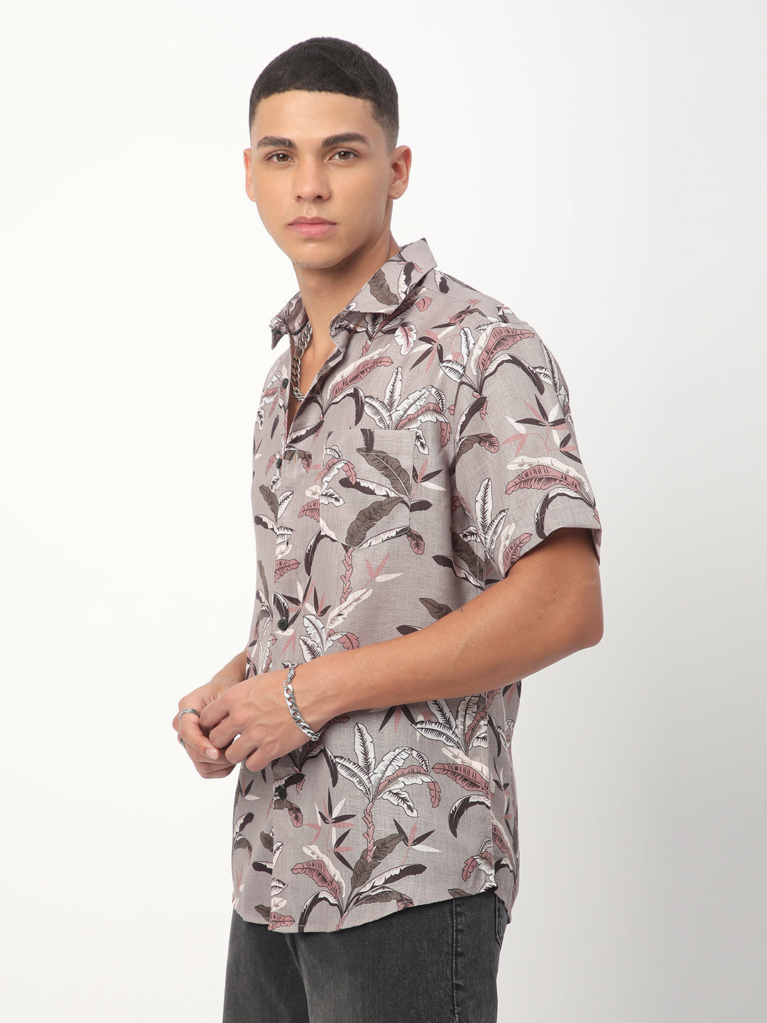 Grey Leaf Printed Shirt