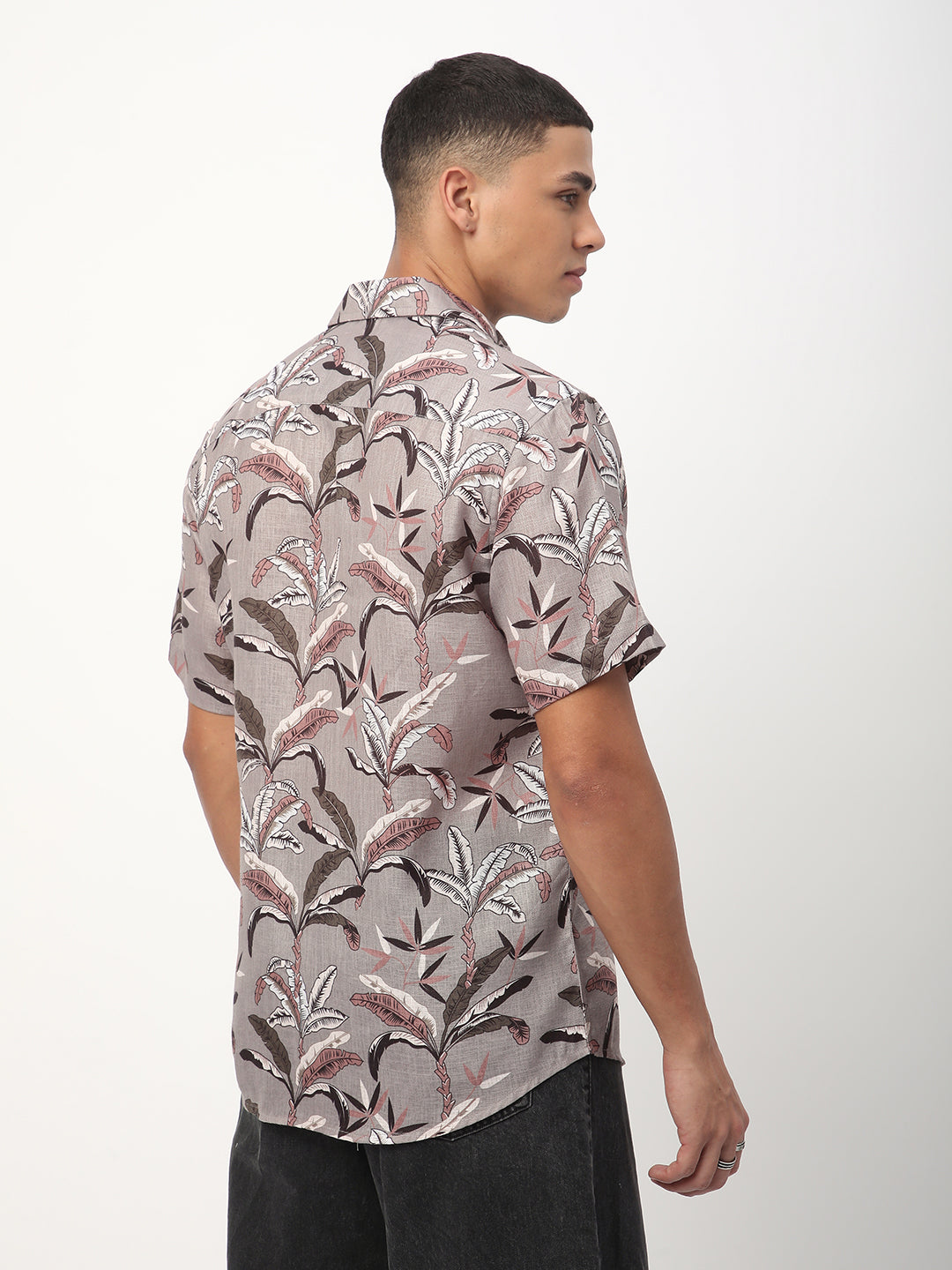 Grey Leaf Printed Shirt
