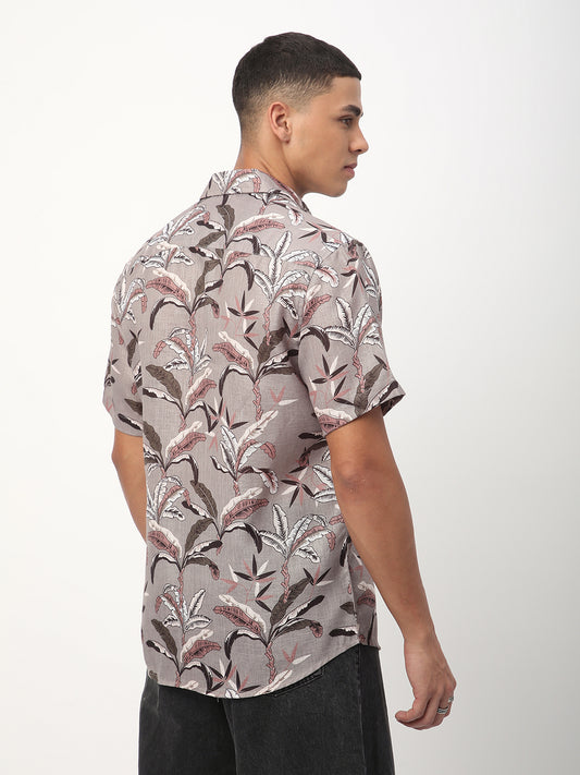 Grey Leaf Printed Shirt