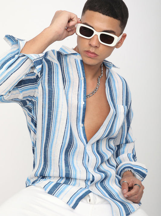 Voguish Azure Blue Striped Shirt