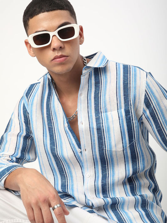Voguish Azure Blue Striped Shirt