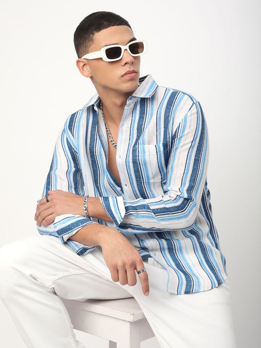 Voguish Azure Blue Striped Shirt