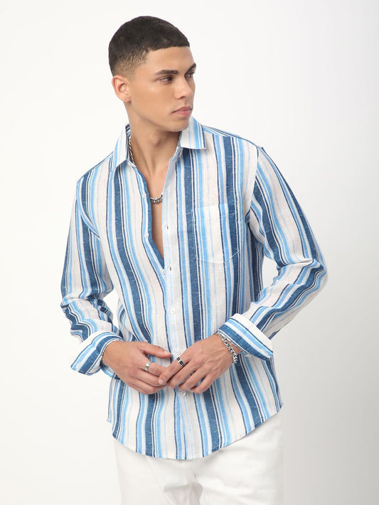 Voguish Azure Blue Striped Shirt
