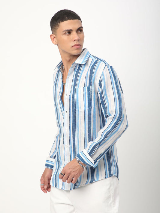 Voguish Azure Blue Striped Shirt