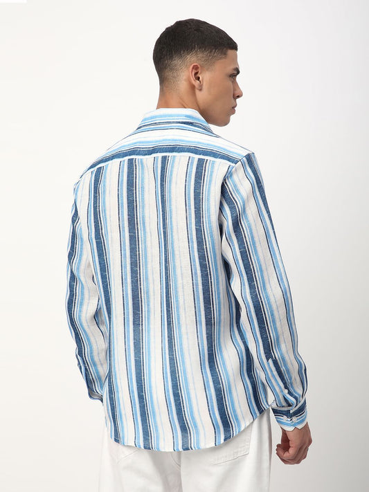 Voguish Azure Blue Striped Shirt