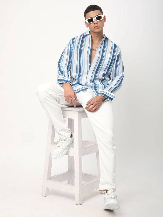 Voguish Azure Blue Striped Shirt