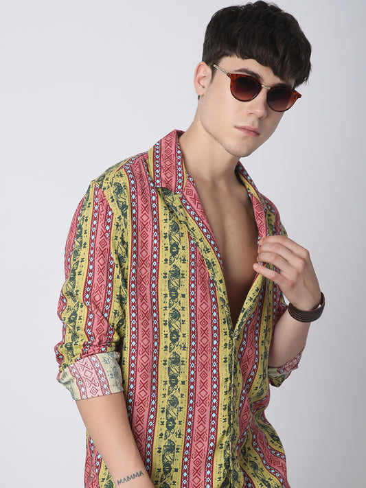 Multicolor Abstract Printed Lapel Collar Oversized Shirt