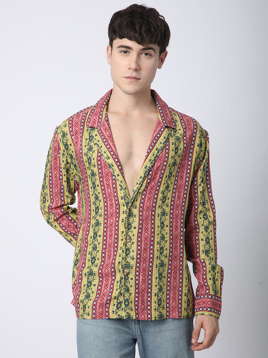 Multicolor Abstract Printed Lapel Collar Oversized Shirt
