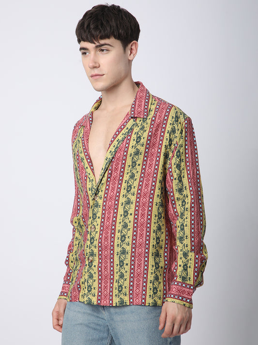Multicolor Abstract Printed Lapel Collar Oversized Shirt