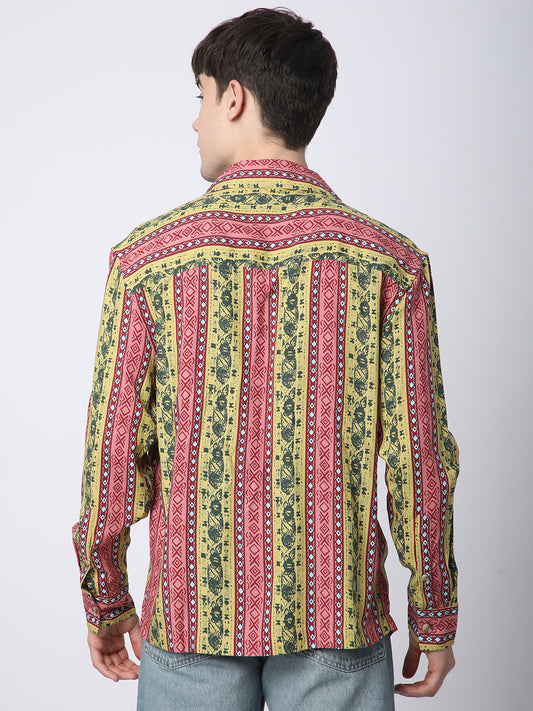 Multicolor Abstract Printed Lapel Collar Oversized Shirt