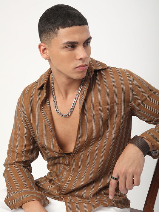 Tawny Brown Burlap Striped Shirt