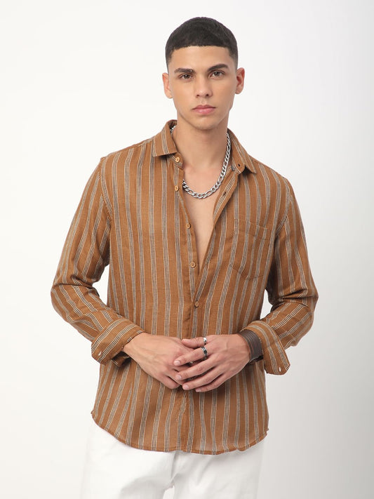 Tawny Brown Burlap Striped Shirt