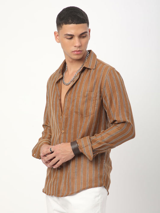 Tawny Brown Burlap Striped Shirt