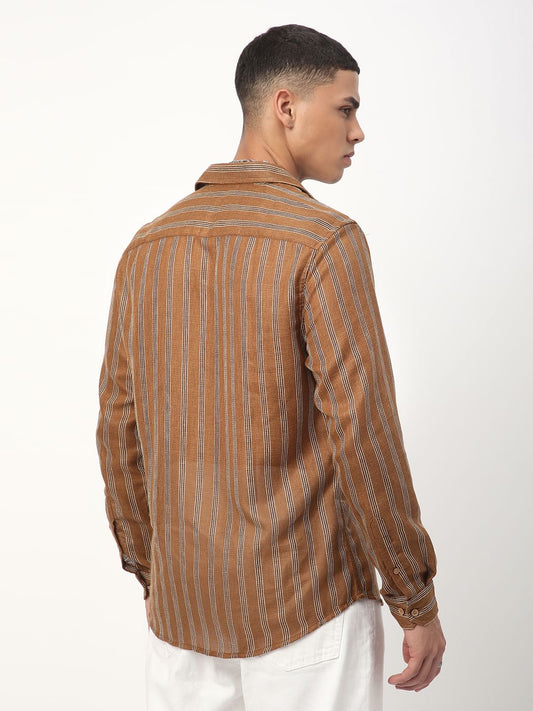 Tawny Brown Burlap Striped Shirt