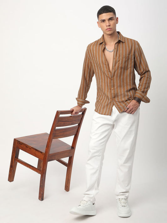 Tawny Brown Burlap Striped Shirt