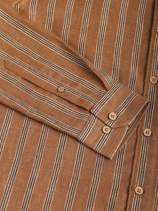 Tawny Brown Burlap Striped Shirt
