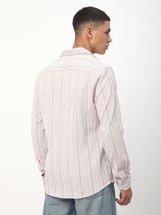 Coral & White Striped Creased Shirt