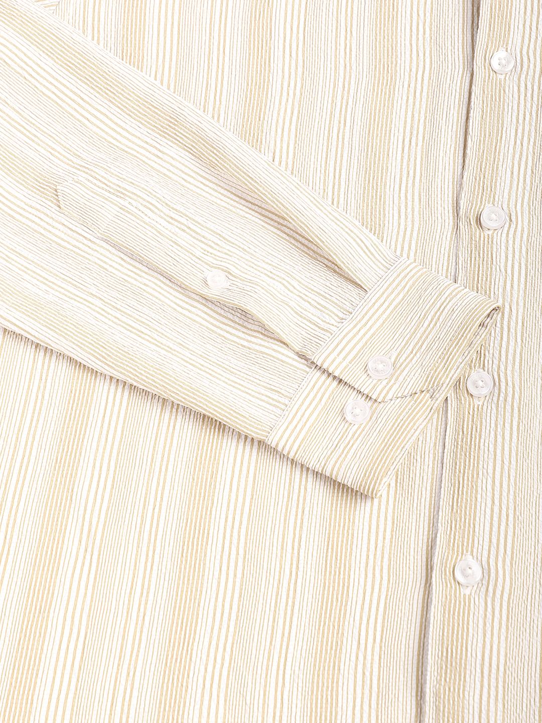 Beige & White Striped Creased Shirt