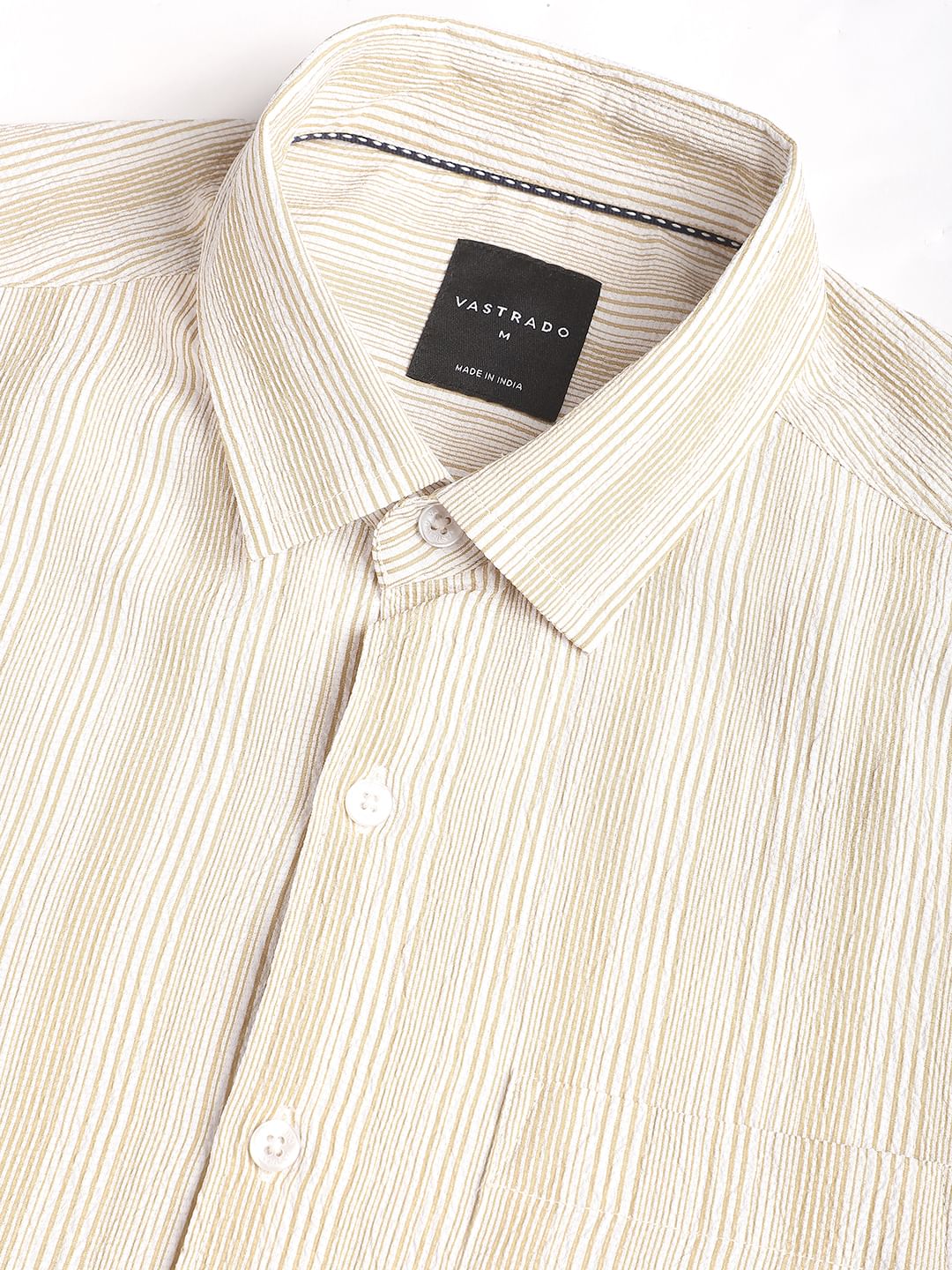 Beige & White Striped Creased Shirt