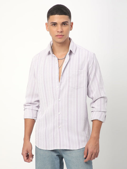 Lilac & White Striped Creased Shirt