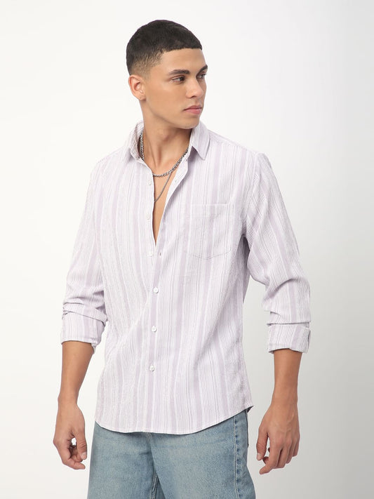 Lilac & White Striped Creased Shirt