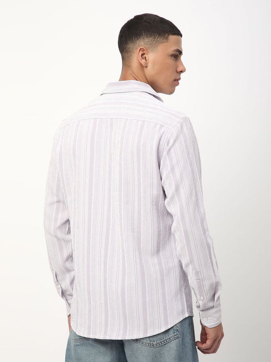 Lilac & White Striped Creased Shirt