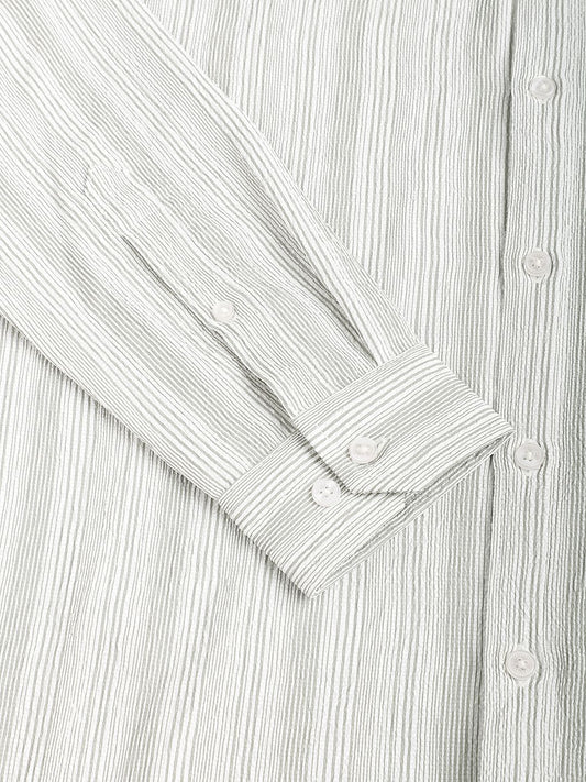 Sage Green & White Striped Creased Shirt