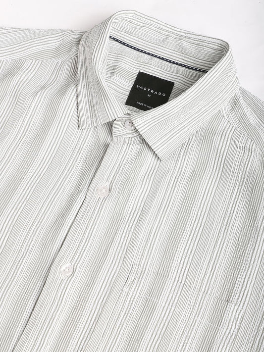 Sage Green & White Striped Creased Shirt