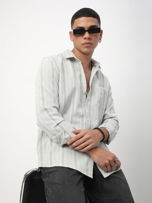 Sage Green & White Striped Creased Shirt