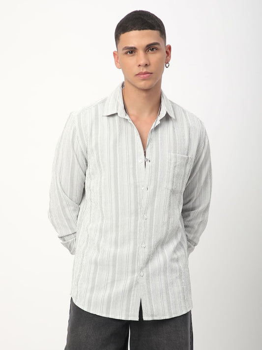Sage Green & White Striped Creased Shirt