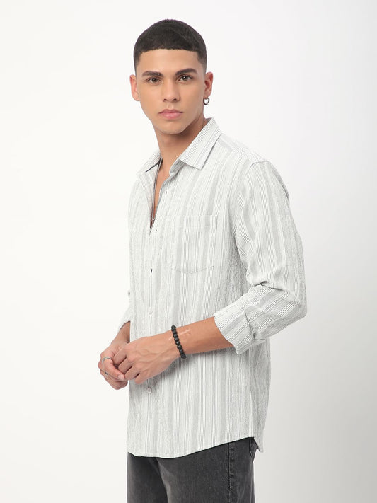 Sage Green & White Striped Creased Shirt