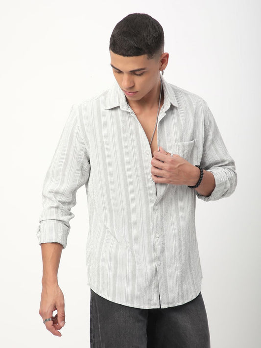 Sage Green & White Striped Creased Shirt
