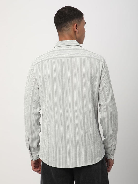 Sage Green & White Striped Creased Shirt