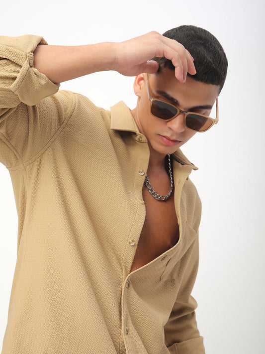 Meticulous Tan Beige Jacquard Shirt