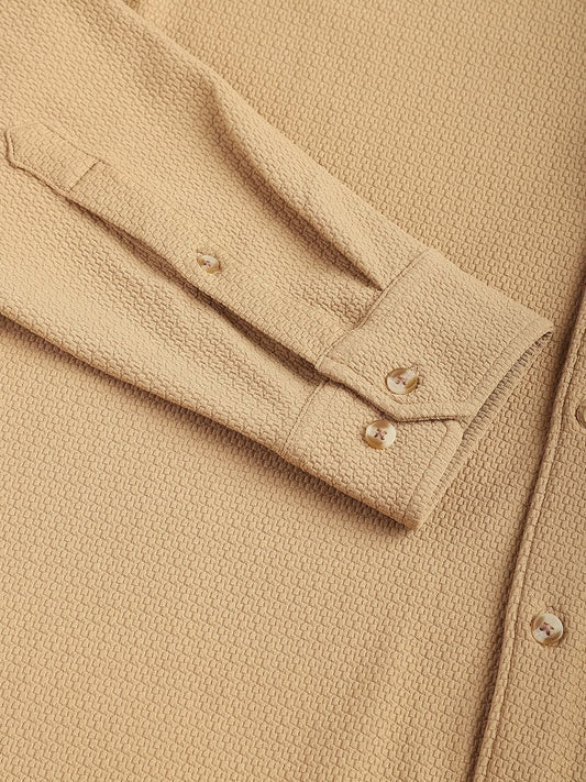 Meticulous Tan Beige Jacquard Shirt