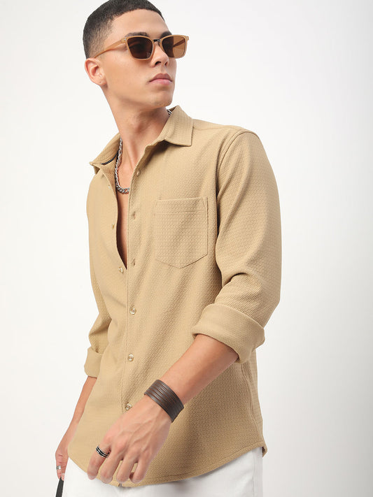 Meticulous Tan Beige Jacquard Shirt