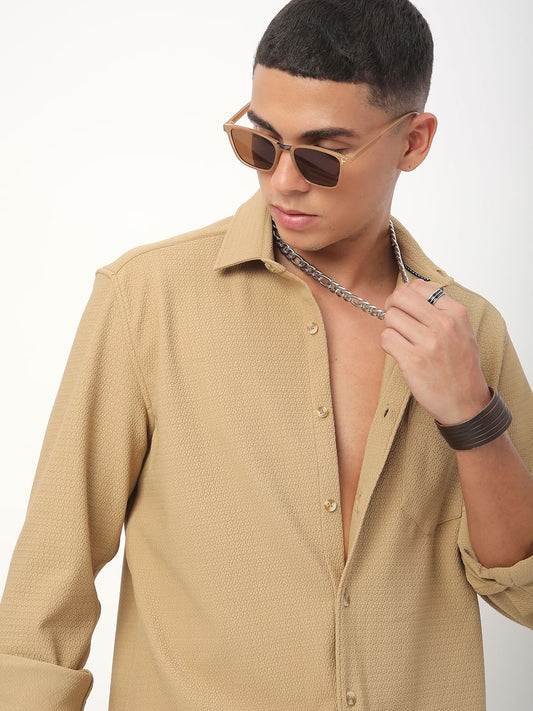 Meticulous Tan Beige Jacquard Shirt