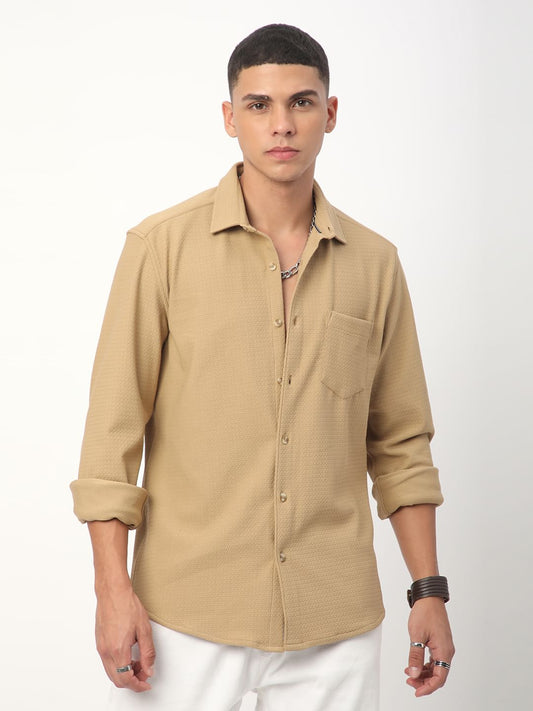 Meticulous Tan Beige Jacquard Shirt