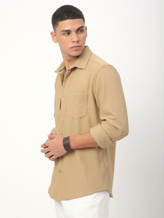 Meticulous Tan Beige Jacquard Shirt