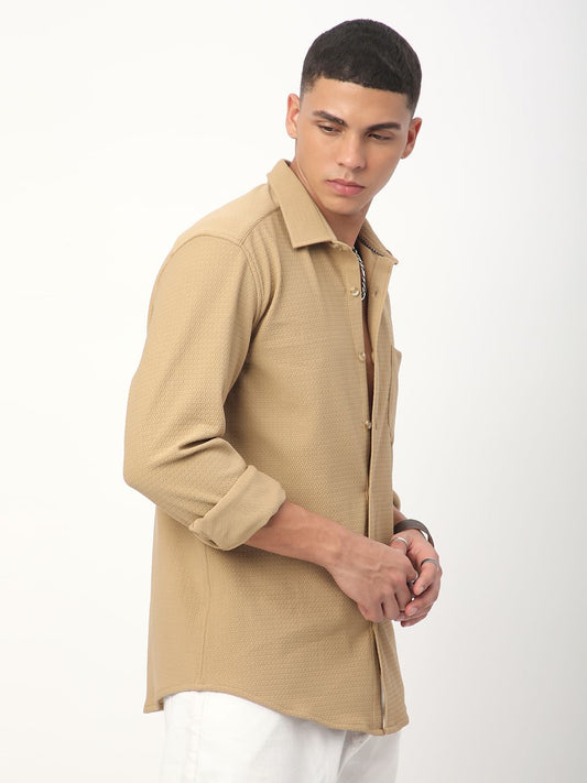 Meticulous Tan Beige Jacquard Shirt