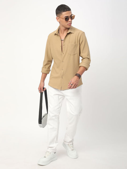 Meticulous Tan Beige Jacquard Shirt