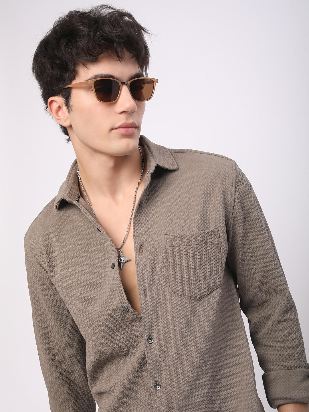 Meticulous Peanut Brown Jacquard Shirt