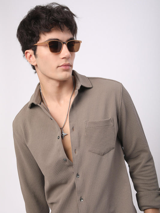 Meticulous Peanut Brown Jacquard Shirt