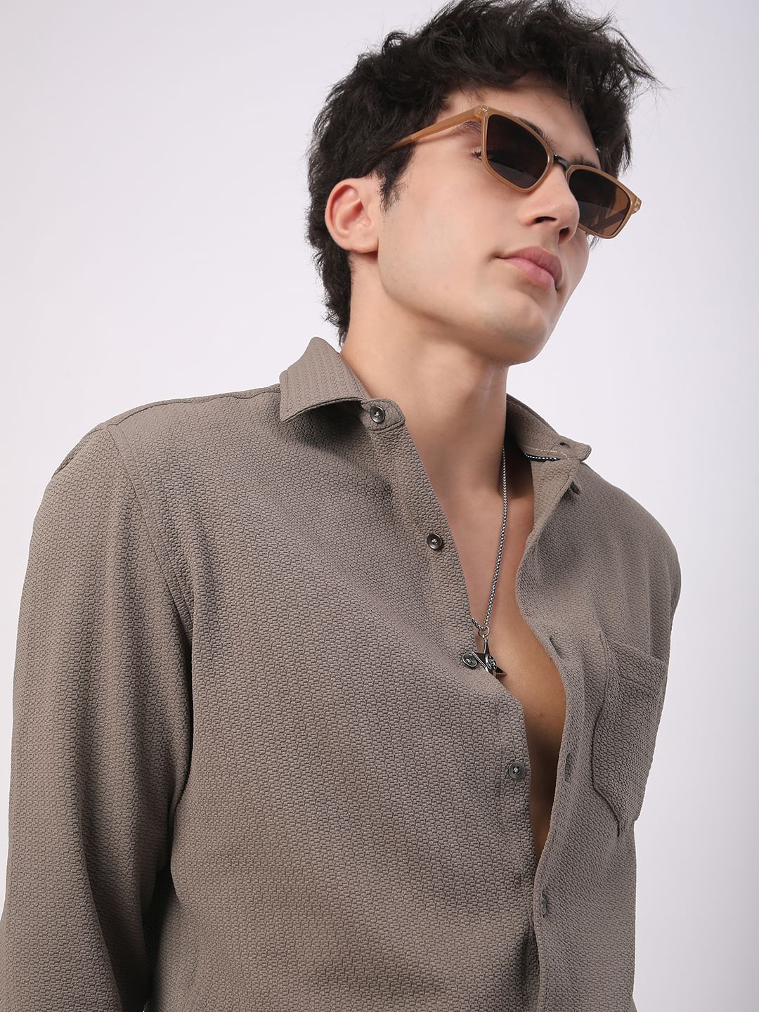 Meticulous Peanut Brown Jacquard Shirt