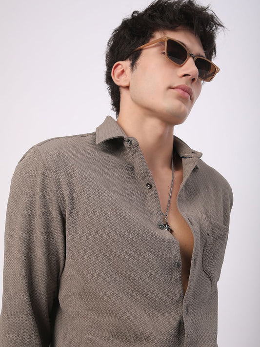 Meticulous Peanut Brown Jacquard Shirt