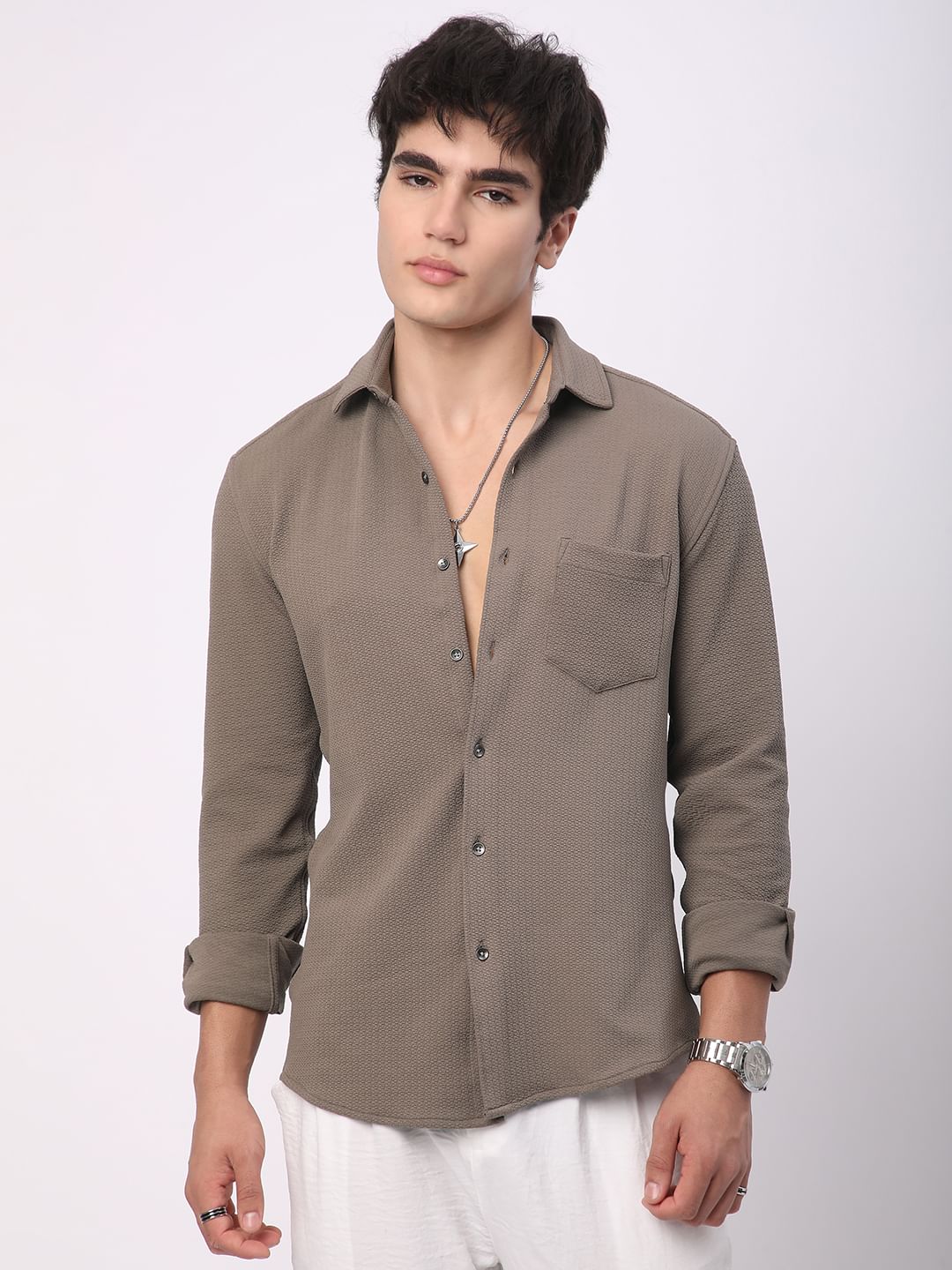 Meticulous Peanut Brown Jacquard Shirt